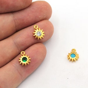 8x10mm 24k Shiny Gold Mini Sun Charm, CZ Micro Pave Sun Charm, Zirconia Charm, Sun Earring Charm, Gold Plated Findings, ZC420