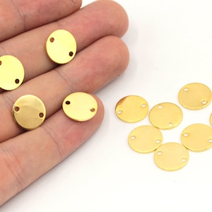 12mm 24k Shiny Gold Plated Tiny Round Charm, 2 Holes Round Disc, Stamping Tag, Gold Disc Blank, Personalized Coin, Gold Plated Finding, B377