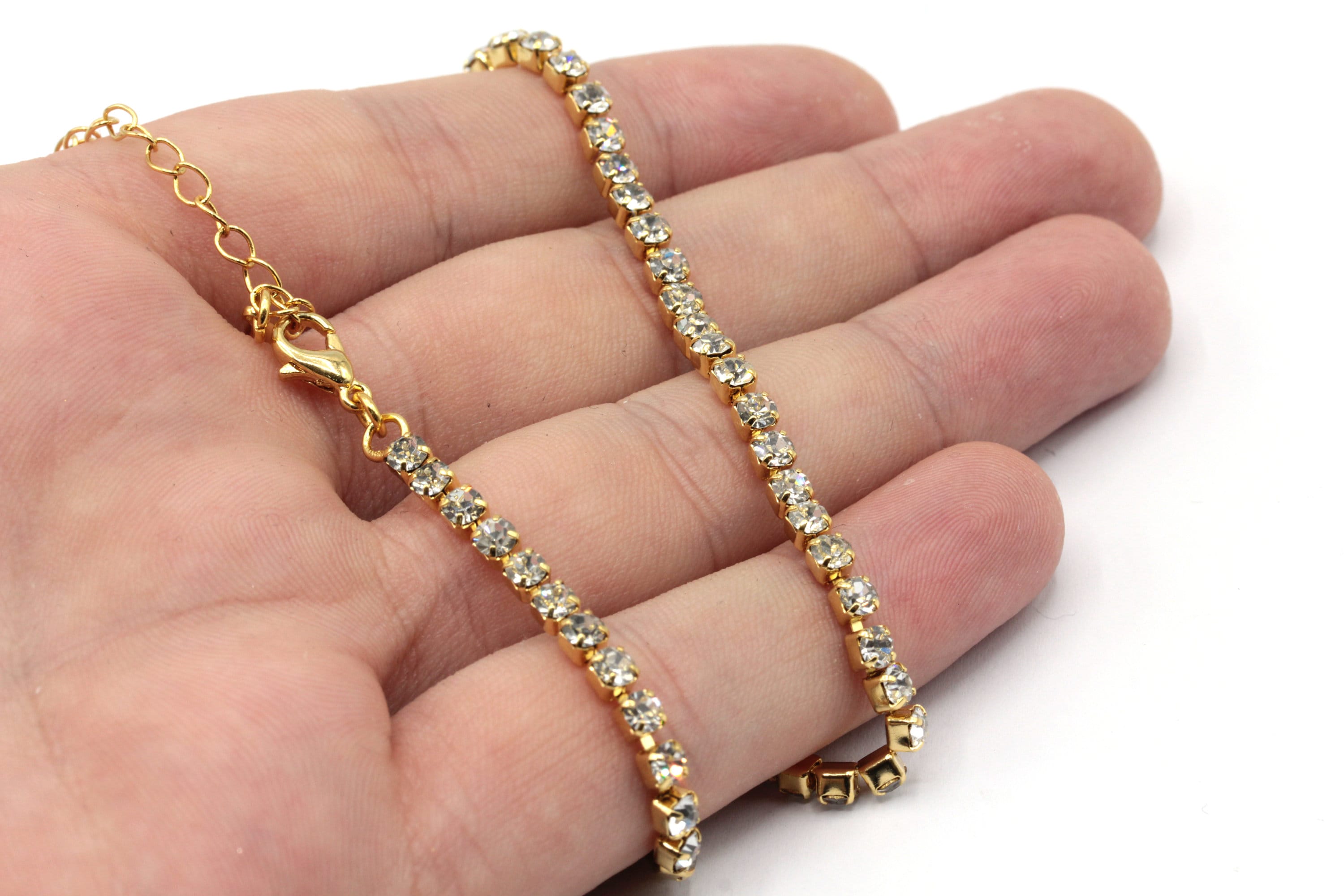 24k Shiny Gold Plated 16'' Ready Tennis Chain, Tiny Tennis Chain