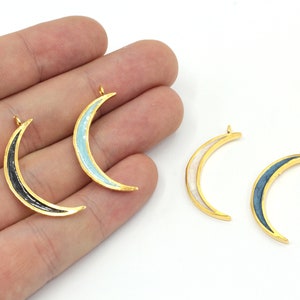 6x31mm 24k Shiny Gold Plated Moon Charm, Enamel Moon Charm, Gold Moon Charm, Celestial Charm, Enamel Charms, Gold Plated Findings, GD1164