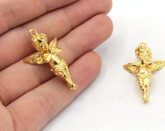 19x38mm 24k Shiny Gold Baby Angel Charm, 3D Baby Angel Charm, Necklace Charm, Gold Angel Charm, Cherub Charms, Gold Plated Findings, GD411