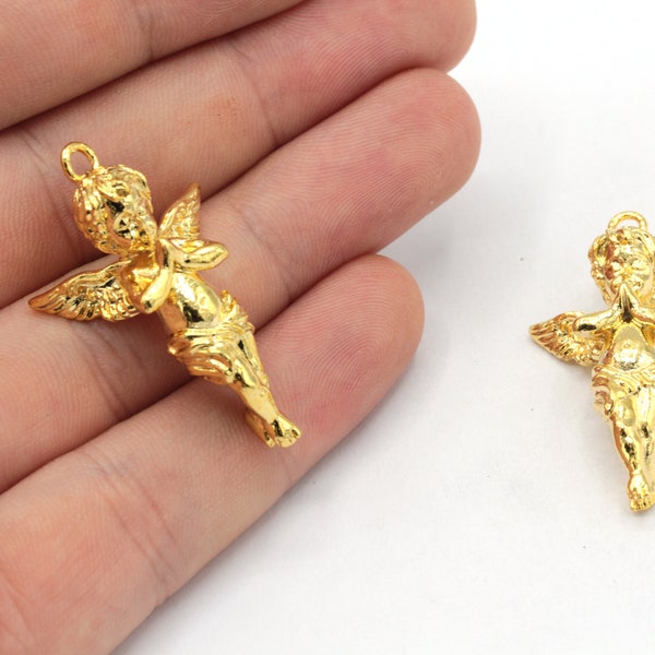 19x38mm 24k Shiny Gold Baby Angel Charm, 3D Baby Angel Charm, Necklace Charm, Gold Angel Charm, Cherub Charms, Gold Plated Findings, GD411