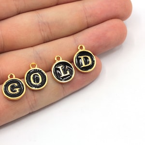 12mm 24k Shiny Gold Plated Enamel Letter Charm, Round Letter Charm, Gold Letter Beads, Initial Charm, Gold Plated Findings, GD1013