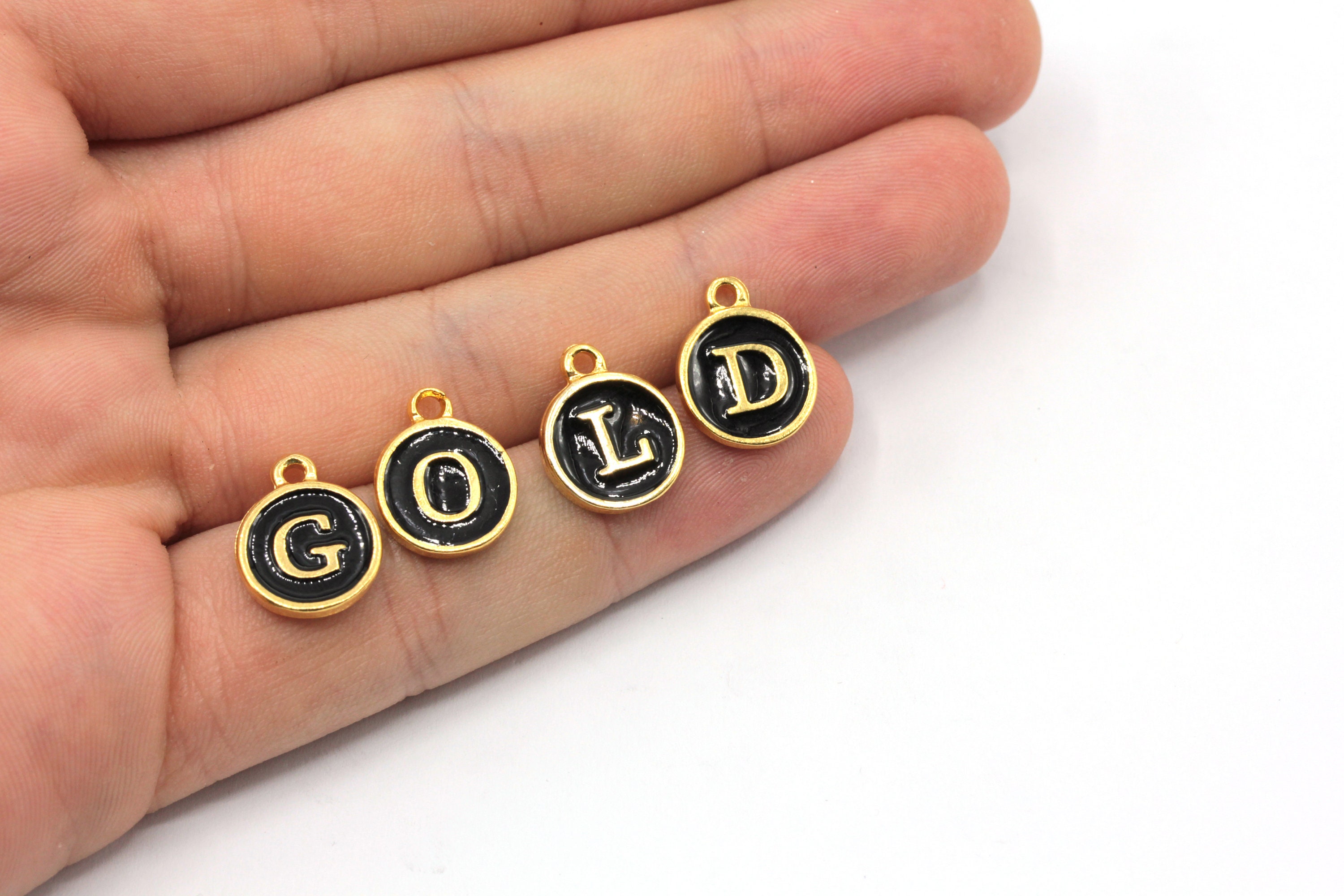 Double Sided Gold Enamel Letter Charms 1PC, Assorted Colors