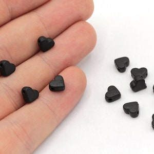 6x7mm Black Plated Heart Beads, Love Beads, Heart Spacer Beads, Black Beads, Heart Bracelet Charm, Black Plated Findings, GD1070