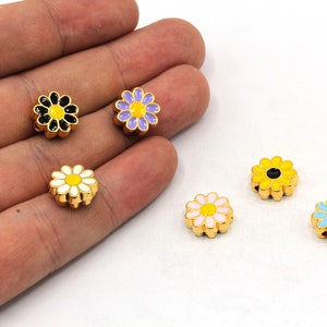 11mm 24k Shiny Gold Plated Enamel Daisy Beads, Daisy Bracelet Beads, Daisy Spacer Beads, Bracelet Charm, Gold Plated Findings, GD1063