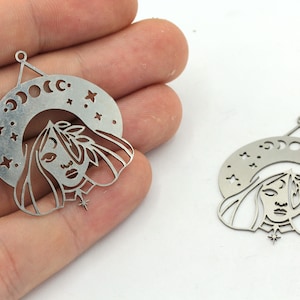 Stainless Steel Witch Charms ,Steel Charms With 1 Loop , 0.6x32x38 mm  ,Earring Charms Findings ML42