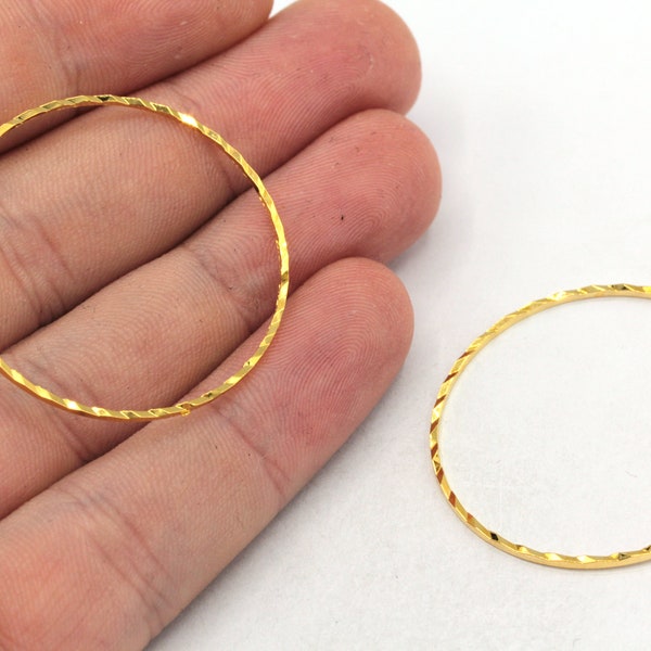 35mm 24k Shiny Gold Plated Round Link, Gold Large Connector, Gold Closed Ring, Gold Hoops, Round Connector, Gold Plated Findings, MJ398