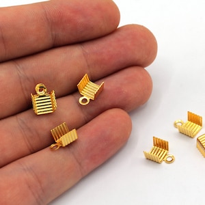 10 Pcs 7x9mm 24k Shiny Crimp End Caps, Crimp Ends, Gold Cord End Caps, Fold Over End Caps, End Tips, Gold Plated Findings, MJ010