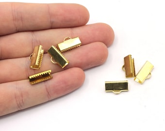 Cierres de cinta de latón de 15 mm, tapas de extremo engarzado, garras de cinta, extremos engarzados, conector, engarces de extremo de cinta, tapas de extremo de cordón de latón, accesorios de latón, RW498