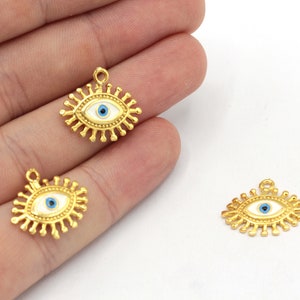 16x20mm 24k Shiny Gold Evil Eye Charm, Enamel Evil Eye Charm, Pendant for Necklace, Dainty Evil Eye Charm, Gold Plated Findings, GD033