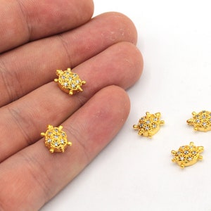 8x11mm 24k Shiny Gold Mini Turtle Bracelet Beads, CZ Micro Pave Turtle Beads, Zirconia Beads, Pave Turtle Beads, Gold Plated Findings, ZC357