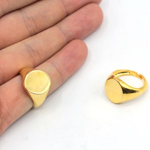 17-18mm 24k Shiny Gold Plated Adjustable Oval Ring, Geometric Rings, Blank Ring, Signet Rings, Oval Blank Ring, Gold Plated Rings, GR003