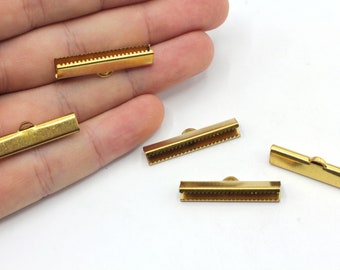 30mm Brass Ribbon Clasps, Crimp End Caps, Ribbon Claws, Crimp Ends, Connector, Ribbon End Crimps, Brass Cord End Caps, Brass Findings, RW497