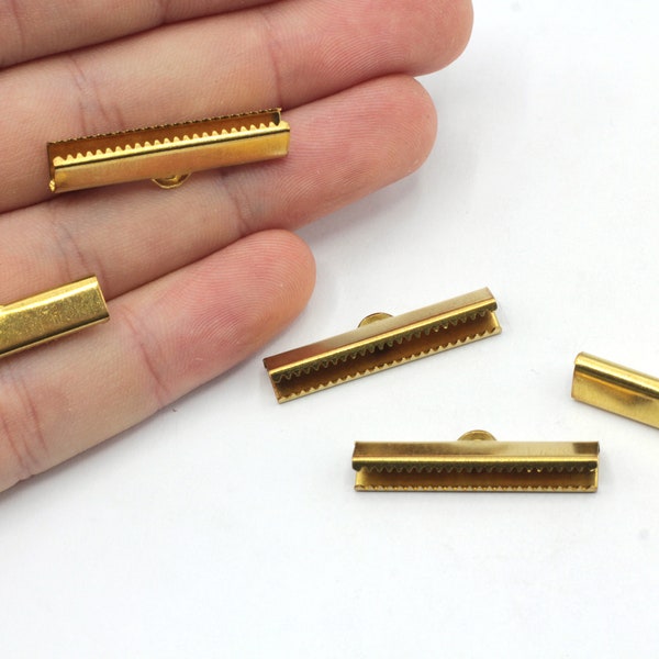 30mm Brass Ribbon Clasps, Crimp End Caps, Ribbon Claws, Crimp Ends, Connector, Ribbon End Crimps, Brass Cord End Caps, Brass Findings, RW497