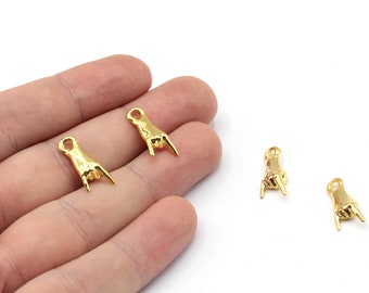 8x18mm 24k Shiny Gold Plated Rock n Roll Hand Charm, Hand Pendant, Rock on Hand Charm, Gesture Charm, Gold Plated Findings, GD994