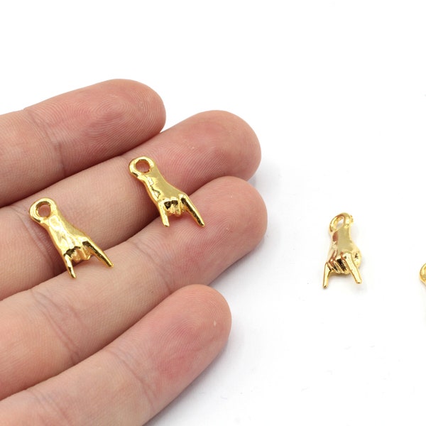 8x18mm 24k Shiny Gold Plated Rock n Roll Hand Charm, Hand Pendant, Rock on Hand Charm, Gesture Charm, Gold Plated Findings, GD994