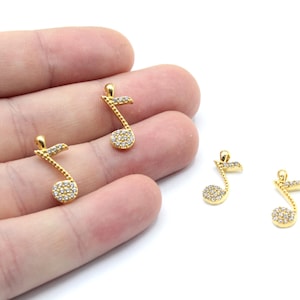 8x18mm 24k Shiny Gold CZ Micro Pave Music Note Charm, Gold Music Charm, Musical Note Bracelet Charm, Zirconia Charms, Gold Plated Findings