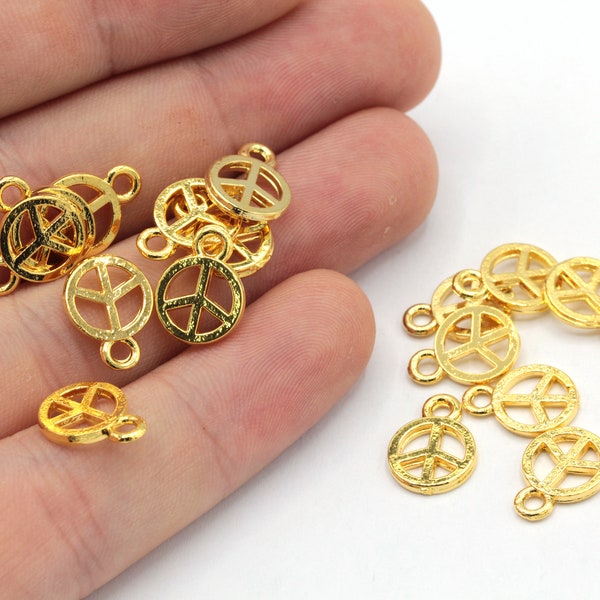 10x13mm 24k Shiny Gold Mini Peace Charm, Peace Drop Charm, Gold Peace Beads, Mini Gold Charm, Peace Bracelet, Gold Plated Findings, GD131