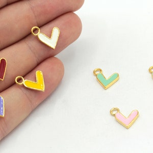 9x10mm 24k Shiny Gold Plated Enamel Heart Charm, Tiny Heart Charm, Gold Love Pendant, Enamel Heart Beads, Gold Plated Findings, GD751