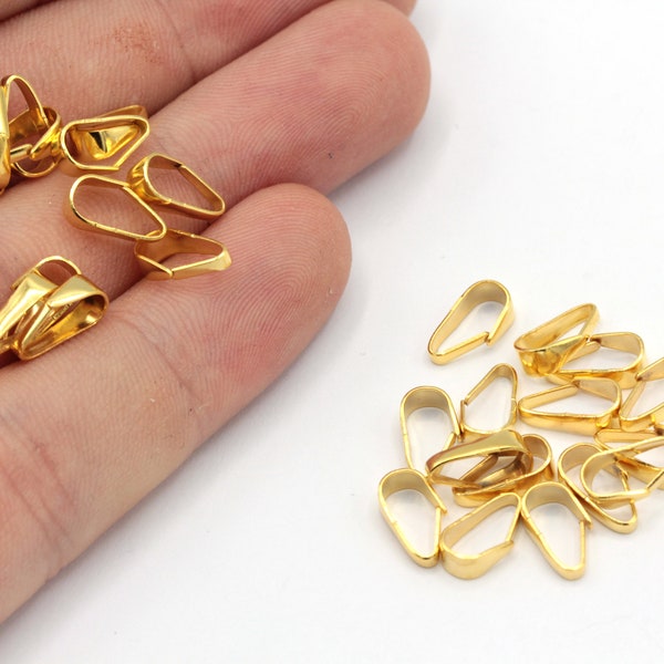 10 Pcs 5x9mm 24k Shiny Gold Pendant Bail, Gold Pinch Bails, Charm Bail, Tiny Bail, Gold Connector, Gold Plated Findings, MJ002