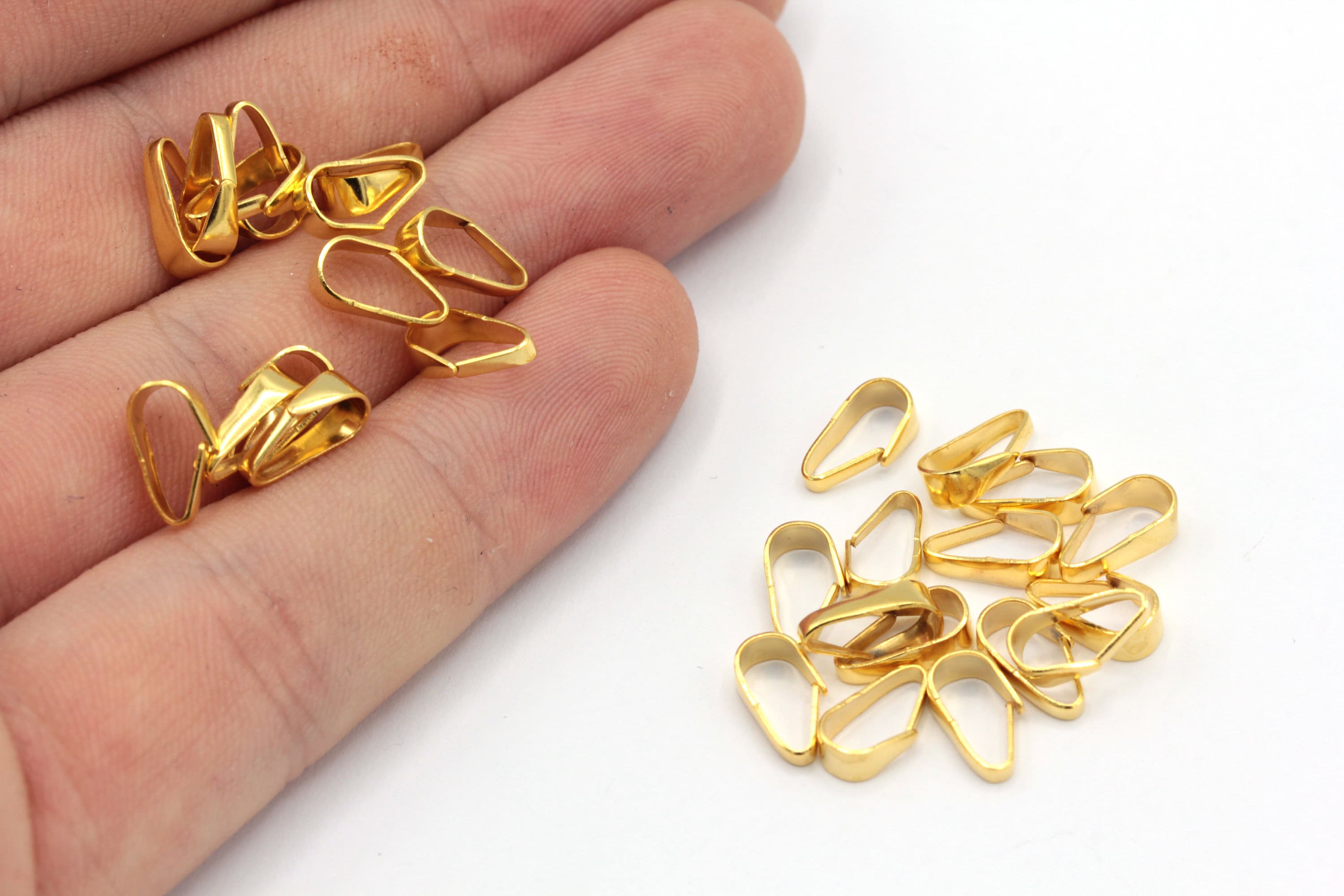 15x4mm Gold Plated Brass Swinging 2-Part Pinch Bails For Pendants x2 -  Bails - Jewelry Findings - Supplies & Tools