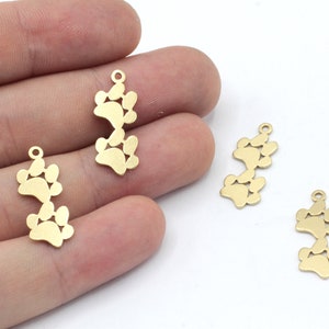 9x22mm Raw Brass Mini Double Paw Print Charm, Paw Charm, Animal Lover Charm, Paw Print Charm, Tiny Paw Charm, Gold Plated Findings