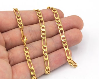 Tiny Necklace Chain, 16'' -17'' -18'' -20'' -22'' -25'' Ready Chain, Gold Finished Chain, Dainty Figaro Chain, Gold Ready Necklace, RD050