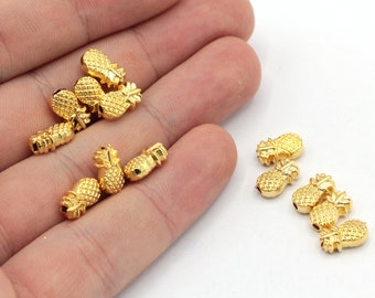 8x12mm 24k Cuentas de piña chapadas en oro brillante, Cuentas de frutas, Cuentas espaciadoras de piña, Amuleto de pulsera de piña, Hallazgos chapados en oro, GD455