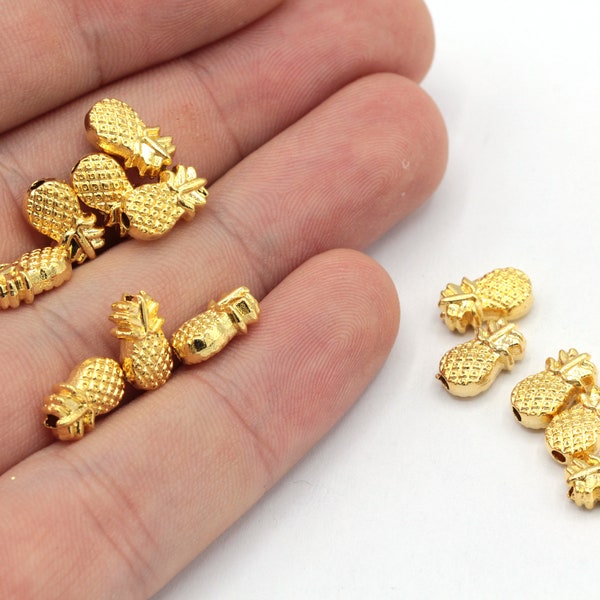 8x12mm 24k Shiny Gold Plated Pineapple Beads, Fruit Beads, Pineapple Spacer Beads, Pineapple Bracelet Charm, Gold Plated Findings, GD455