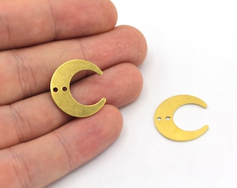 20mm Brass 2 Holes Moon Charm, Moon Connector, Crescent Charm, Earring Connector, Earring Pendant, Earring Findings, Brass Findings, BM449
