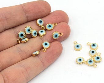 5 Pcs 6x10mm 24k Shiny Gold Mini Evil Eye Charm, Glass Evil Eye Charm, Tiny Evil Eye Charm, Evil Eye Beads, Gold Plated Findings, GD051