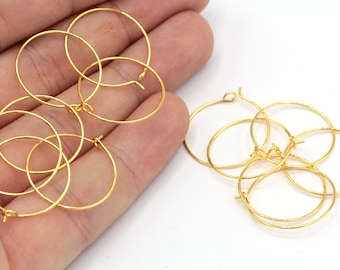 20mm 24k Shiny Gold Plated Earring Hoops, Hoop Ear Wire, Gold Ear Wire, Hoop Earrrings, Circle Earrings, Gold Plated Findings, EG020
