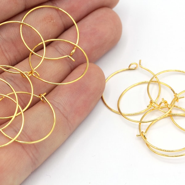 20mm 24k Shiny Gold Plated Earring Hoops, Hoop Ear Wire, Gold Ear Wire, Hoop Earrrings, Circle Earrings, Gold Plated Findings, EG020