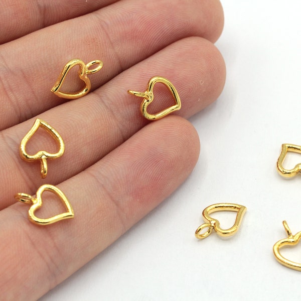 9x12mm 24k Shiny Gold Plated Mini Heart Charm, Tiny Heart Charm, Gold Heart Charm, Love Charm, Bracelet Charm, Gold Plated Findings, GD880