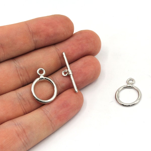 15x19mm Rhodium Plated Toggle Clasps, Tiny Toggle Clasp, Rhodium Toggle Clasp, Ring T bar, T bar Fasteners, Rhodium Plated Findings, GD752