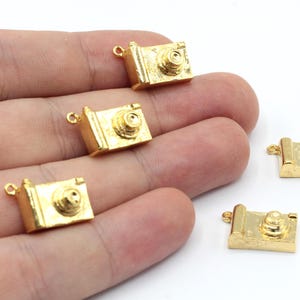 15x17mm 24k Shiny Gold Camera Bracelet Charm, Photo Camera Pendant, Travel Charm, Bracelet Earring Necklace Charm, Gold Plated Findings