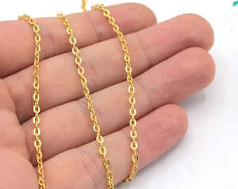 2x3mm 24k Shiny Gold Plated Tiny Cable Chain, Gold Oval Link Chain, Cable Chain, Soldered Chain, Satellite Chain, Gold Plated Chain, HC136