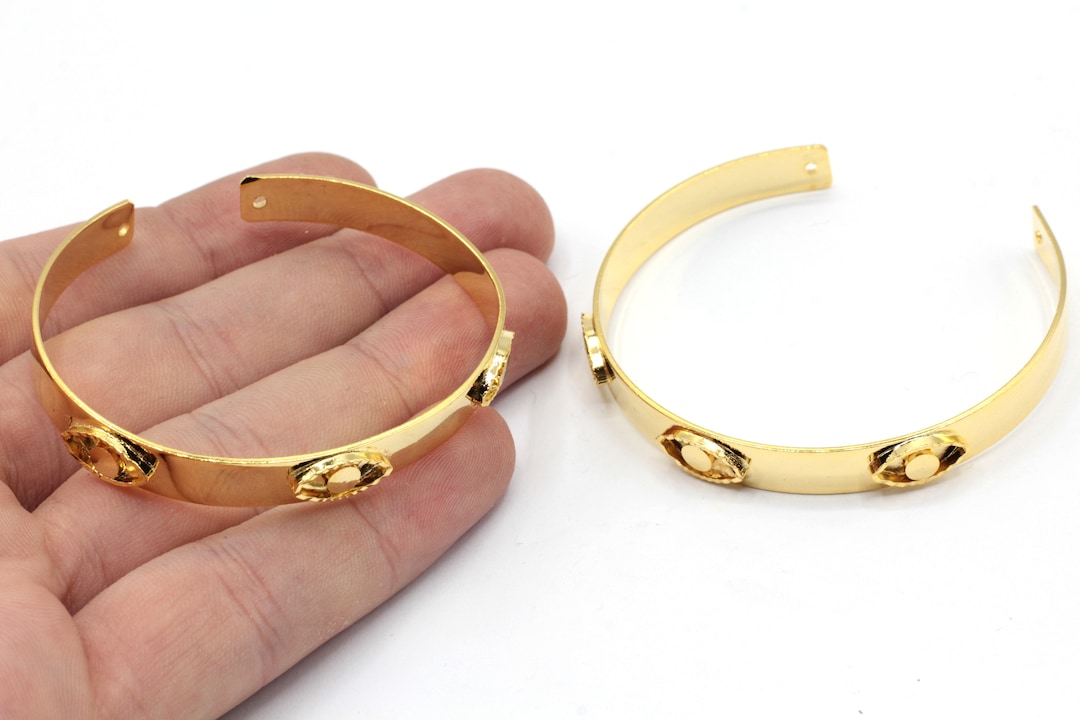 24k Shiny Gold Plated Adjustable Evil Eye Bracelet, Gold Cuff Bracelet