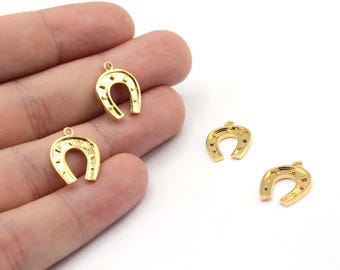 13 x 16 mm 24k glänzend Vergoldet Hufeisen Anhänger, Glücksbringer, Hufeisen Anhänger, Beschützer Talisman Anhänger, Armband Anhänger, Vergoldetes Zubehör