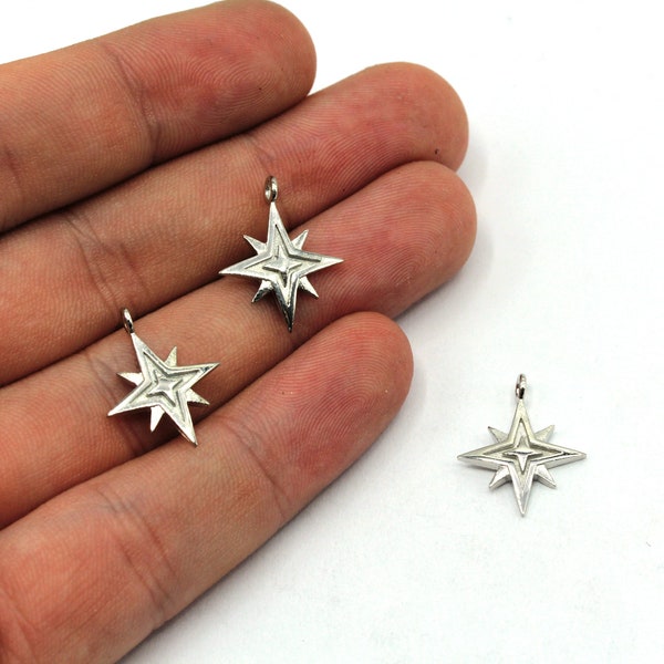 15x19mm Rhodium Mini North Star Charm, Pole Star Charm, Celestial Charm, Bracelet Charms, Winter Charms, Rhodium Plated Findings, GD1030