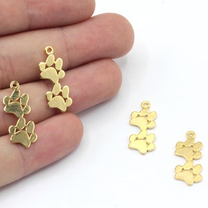 9x22mm 24k Shiny Gold Plated Double Paw Charm, Paw Print Charm, Animal Lover Charm, Gold Paw Charm, Tiny Paw Charm, Gold Plated Findings
