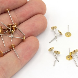 50 Pcs 5mm Stainless Steel Earring Stud, Flat Earring Stud, Stud Ear Posts, Earring Stud, Flat Pad Earring, Ear Post, Steel Findings, MJ084