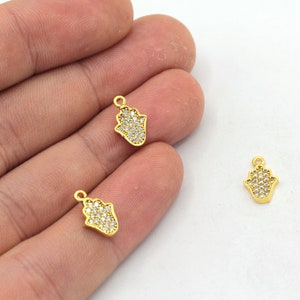 7x11mm 24k Glänzend Gold Mini Hamsa Anhänger, CZ Micro Pave Hamsa Charm, Hand Charm, Zirkonia Charm, Hamsa Ohrringe, Vergoldet Zubehör, ZC305