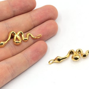 14x47mm 24k Shiny Gold Plated Snake Bracelet Charm, Gold Snake Connector, Gold Snake Charm, Animal Charms, Gold Plated Findings, GD207