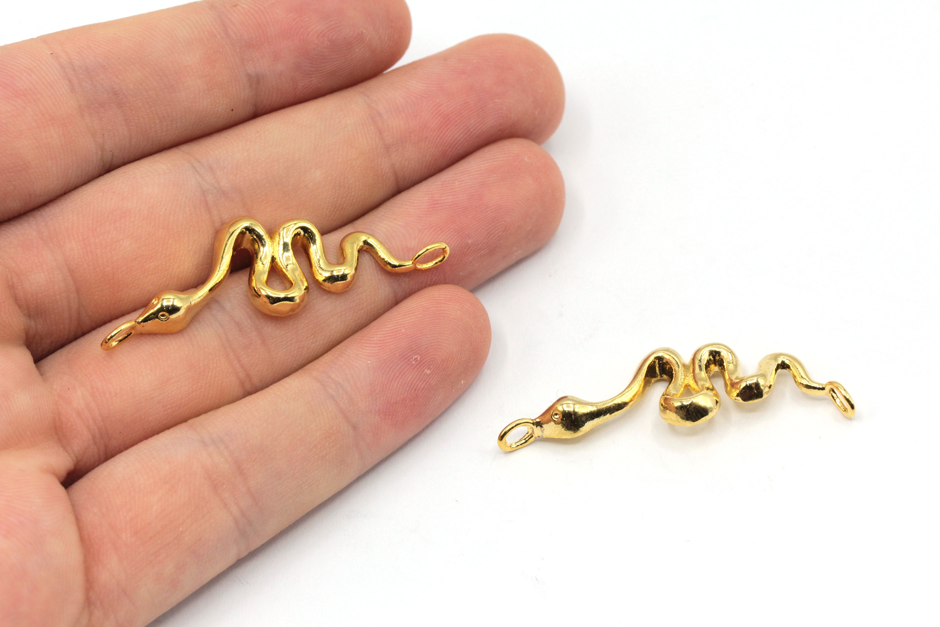 14x47mm 24k Shiny Gold Plated Snake Bracelet Charm, Gold Snake Connector, Gold Snake Charm, Animal Charms, Gold Plated Findings, GD207