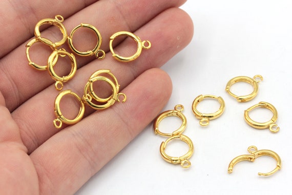 12mm 24k Shiny Gold Leverback Earring Clasps, Round Leverback Earring,  Leverback Ear Wire, Small Hoop Earrings, Gold Plated Earring, EG076 