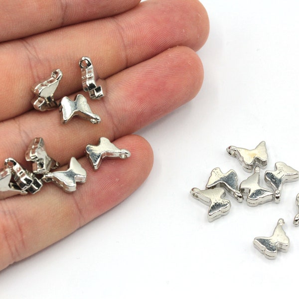 8x9mm Rhodium Plated Mini Butterfly Charm, Tiny Butterfly Charm, Animal Charms, Butterfly Beads, Rhodium Plated Findings, DLG1145