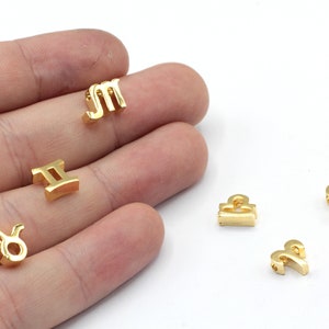 8 mm 24k Błyszczące Złote Pozłacane Małe Koraliki Zodiaku, Koraliki Horoskopu, Koraliki Przekładkowe Znaków Zodiaku, Koraliki Bransoletki, Złocone Elementy, GD331