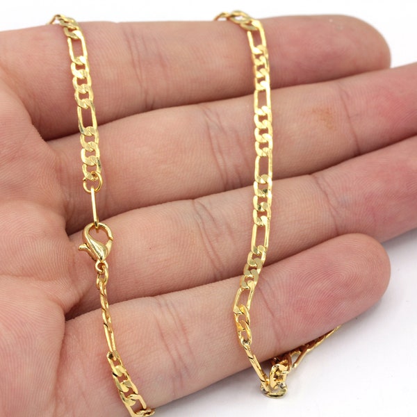 Tiny Necklace Chain, 16'' -17'' -18'' -20'' -22'' -25'' Ready Chain, Gold Finished Chain, Dainty Figaro Chain, Gold Ready Necklace, RD006